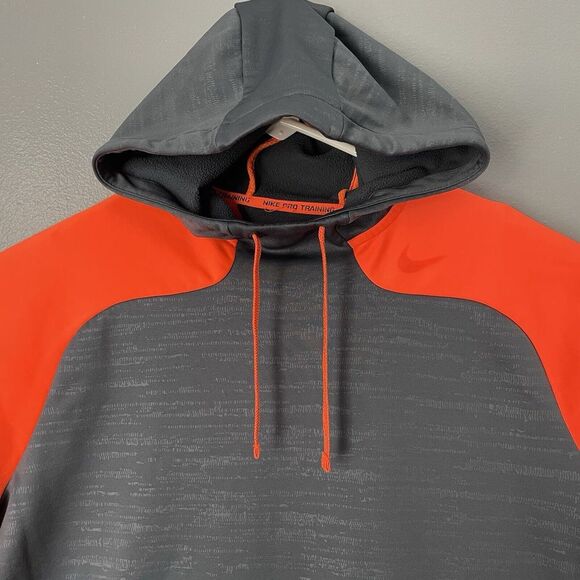 Nike Pro Training ThermaFit Hoodie Men XL High Neck Neon Orange Running Pullover - Picture 2 of 11